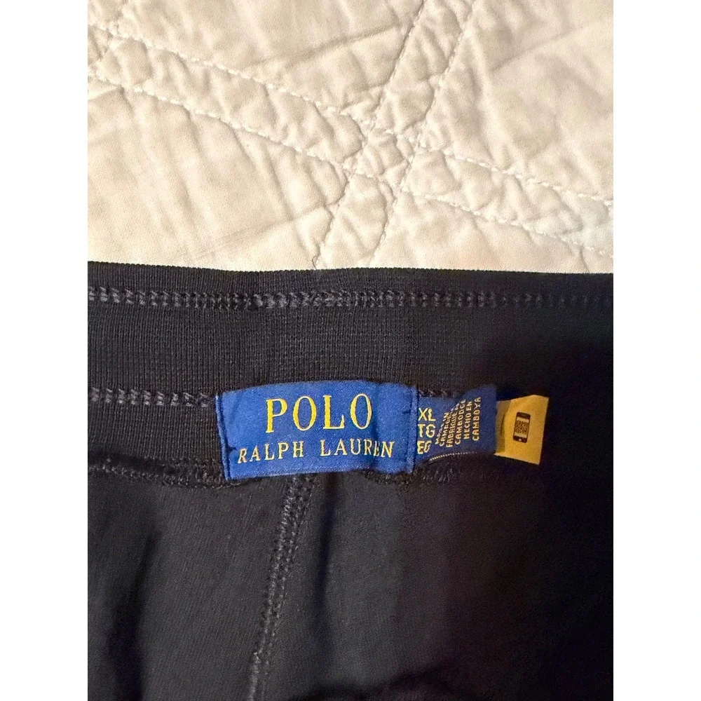 Polo Ralph Lauren Mens Double Knit Joggers Black Red Pony Zip Pockets XL
